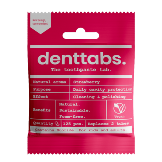 Denttabs Toothpaste tablets strawberry with fluoride vegan 125 Pieces