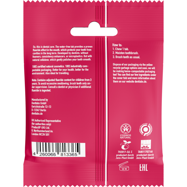 Dentifrice en tablettes fraise avec fluor vegan 125 pièces