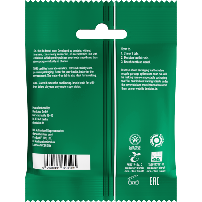 Toothpaste tablets mint without fluoride vegan 125 Pieces