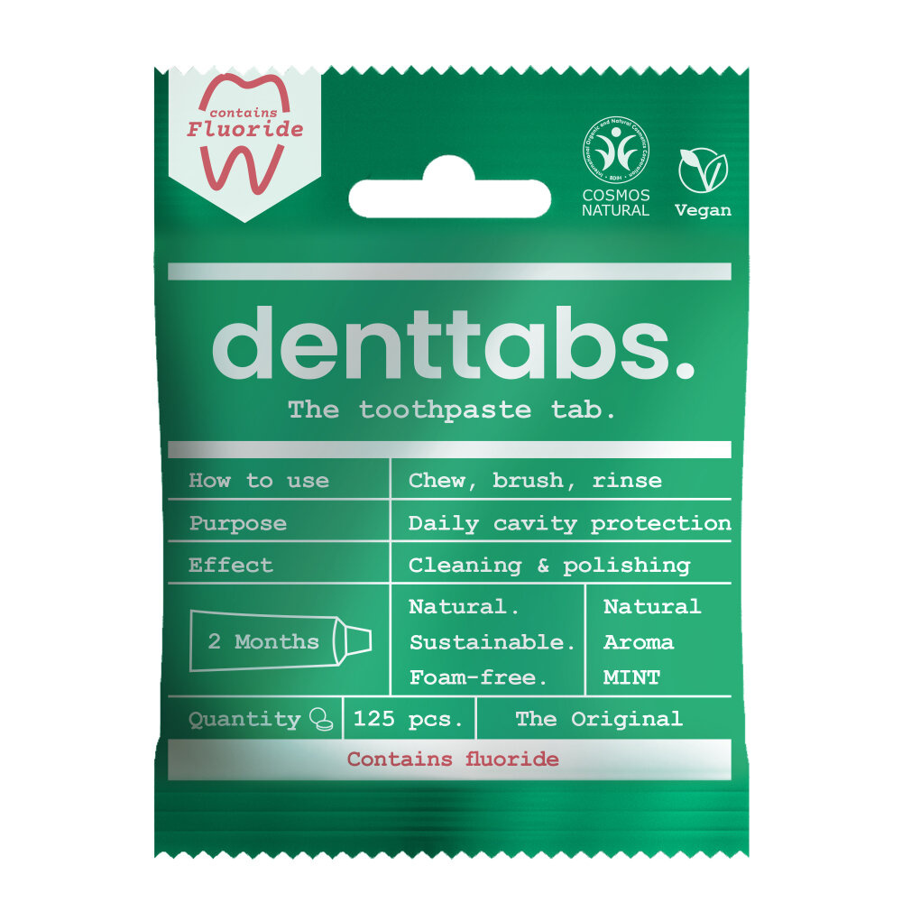 Denttabs Dentifricio in pastiglie menta con fluoro vegan 125 Pezzi