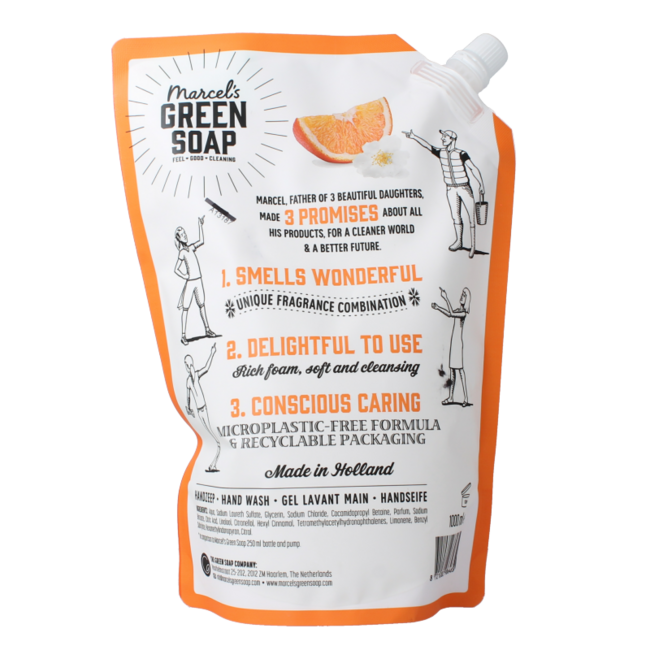 Recharge savon pour les mains orange & jasmin 1000 Millilitres