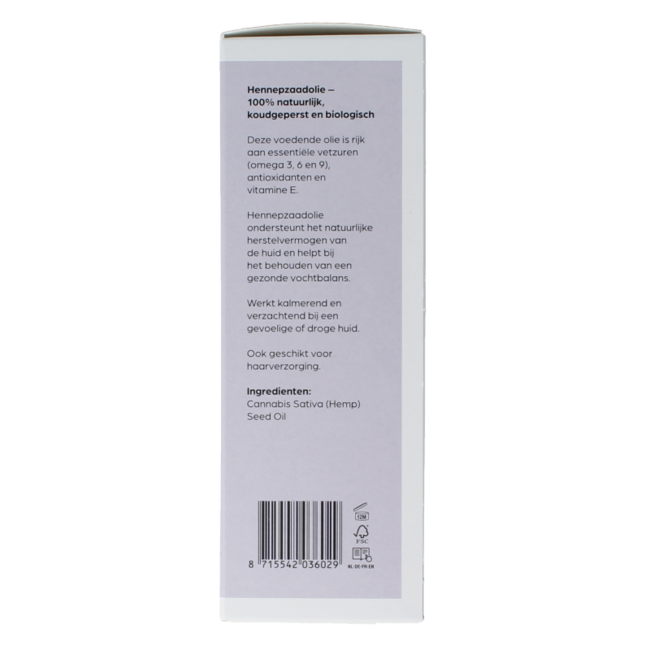 Aceite base de semillas de cáñamo prensado en frío bio frasco de cristal 100 ml