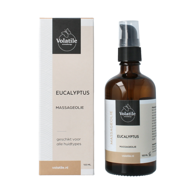 Huile de massage eucalyptus flacon en verre avec pompe 100 ml