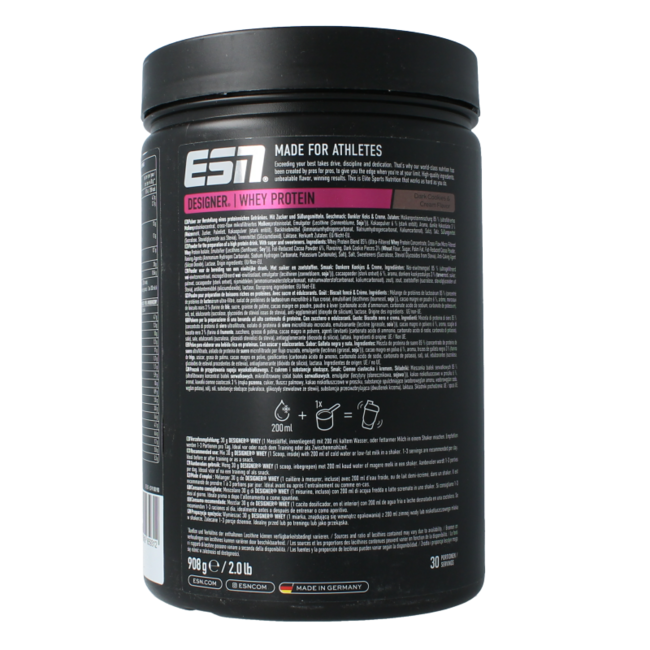 Designer whey protein dark cookies & cream 908 gramos