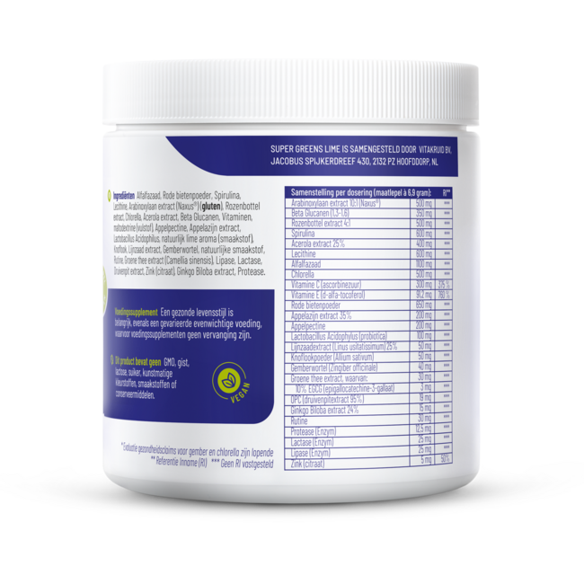 Vitakruid Super Greens Lima con probióticos y enzimas 208 g