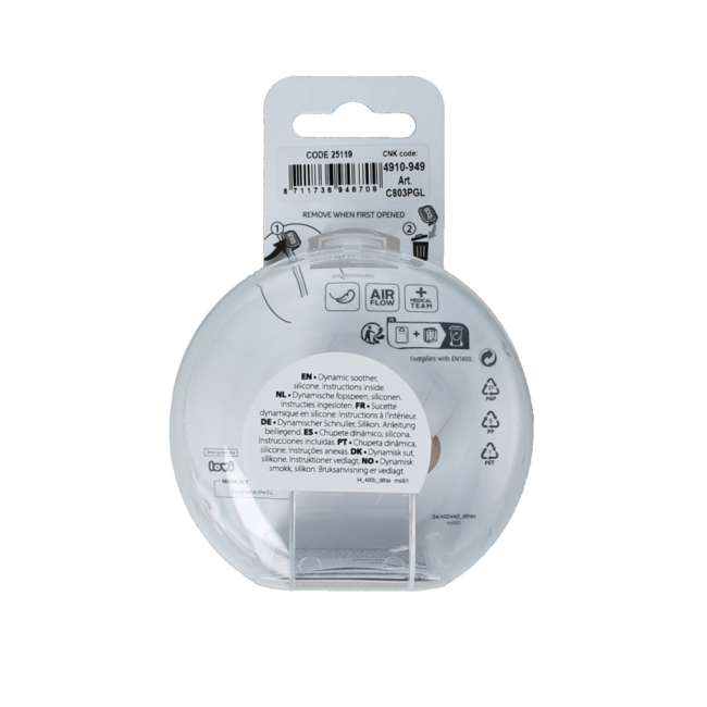 Smoczek uspokajający dynamiczny świecący 18+ mies. kość słoniowa/róż 2 sztuki