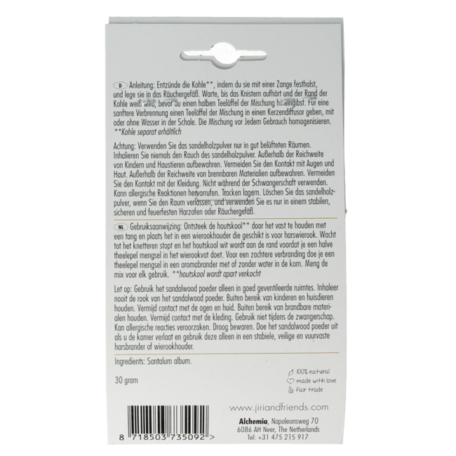 Jiri & Friends Resin Incense Sandalwood Powder 30g