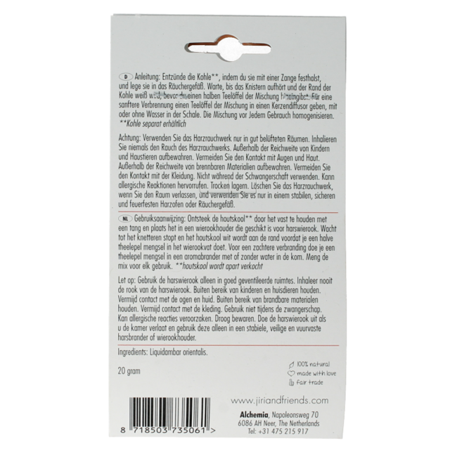 Jiri & Friends Storax Resin Incense from Turkey 20 Gram