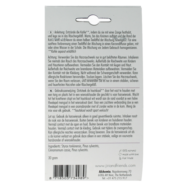 Jiri & Friends Resin Incense Winter Calm 30 Gram