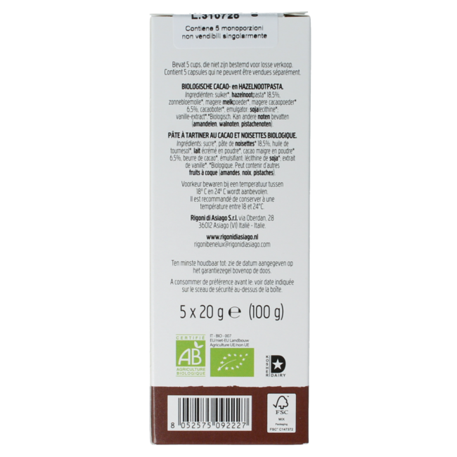 Nocciolata Originale Becher 5 × 20 g Bio 100 Gramm
