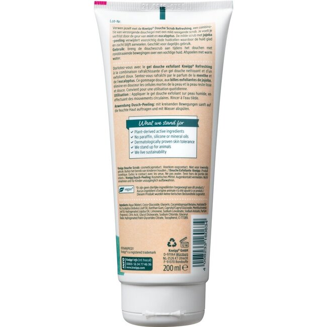 Kneipp Scrub Doccia Rinfrescante Menta Eucalipto e Jojoba 200 Millilitri