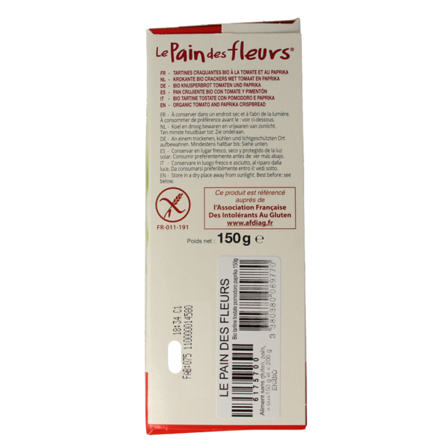 Pain Des Fleurs Aperitif crackers tomaat/paprika bio 150 Gram