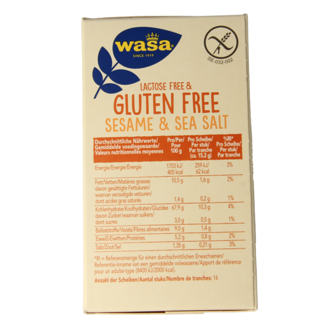 Knäckebröd con sésamo y sal marina sin gluten 240 gramos