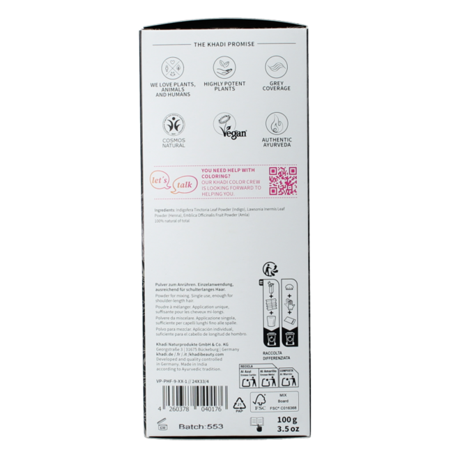 Tinte vegetal Khadi negro 100 g