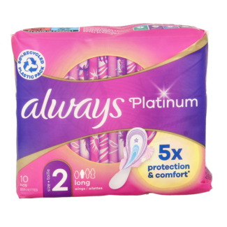 Always Assorbenti Always Platinum Long con ali, Taglia 2, 10 Pezzi