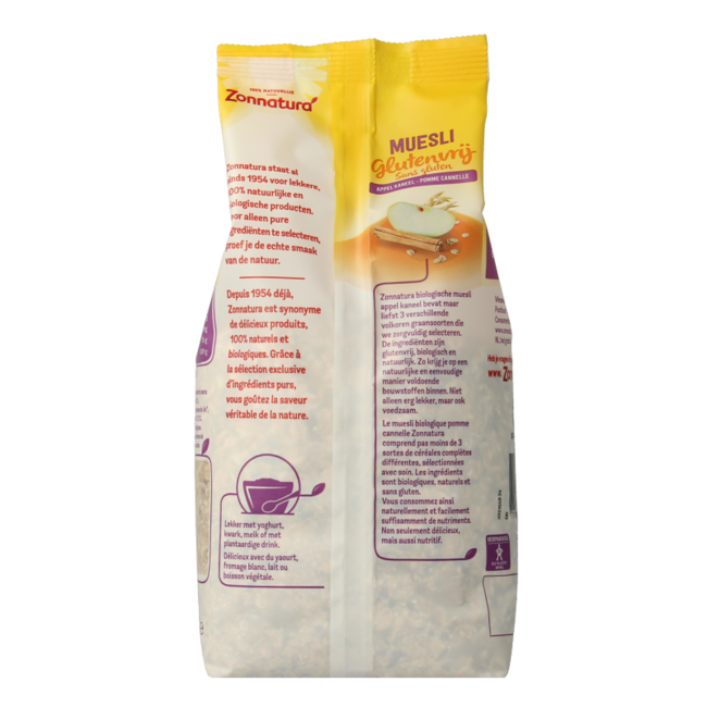 Muesli Zonnatura de manzana y canela sin gluten ecológico 375 gramos