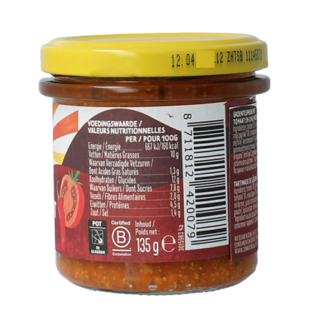 Zonnatura Crema de verduras tomate picante bio 135 gramos