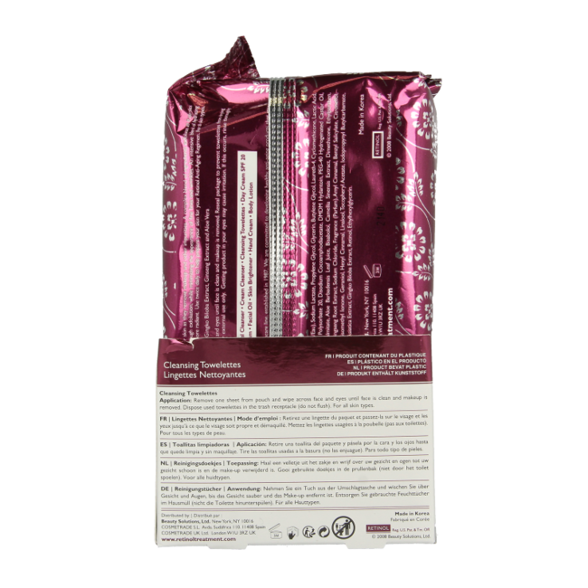 Lingettes nettoyantes anti-âge 60 pièces