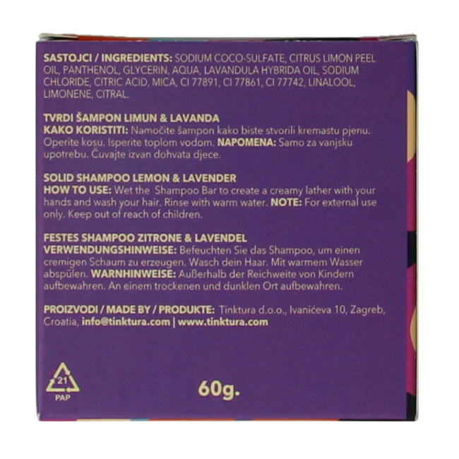 Tinktura Shampoo-Bar Zitrone/Lavendel, 1 Stück