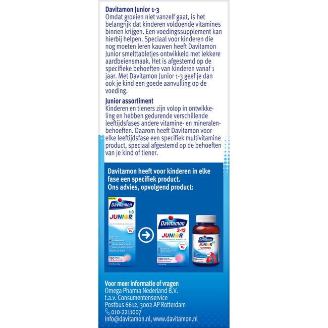 Junior 1-3 smelttablet aardbei  150 Tabletten