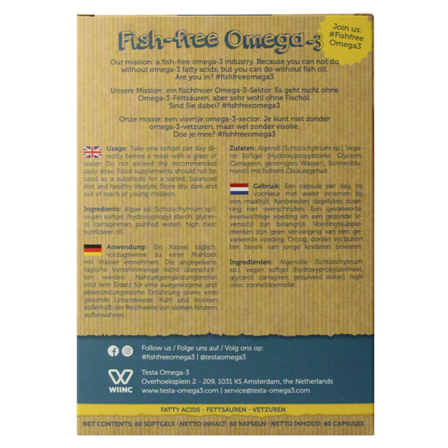 Testa Omega 3 algenolie 250mg DHA vegan NL/DE/EN 60 Vegetarische capsules