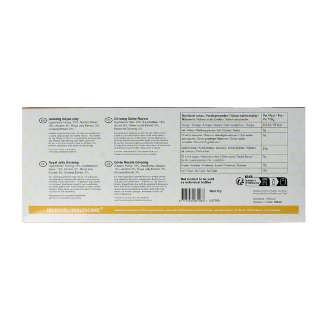Gelée royale au ginseng 10x 10ml 100 Millilitres