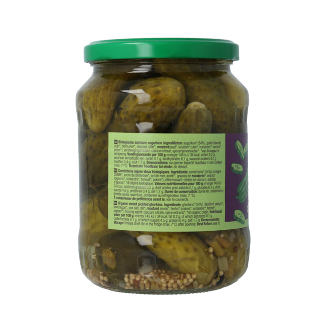 Your Organic Nature Gewürzgurken süß-sauer Bio 670 Gramm