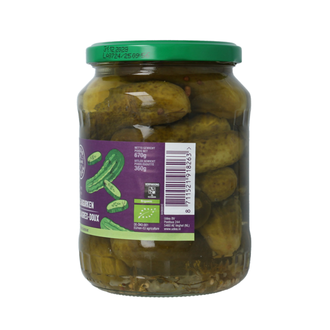 Your Organic Nature Ogórki słodko-kwaśne bio 670 Gramów