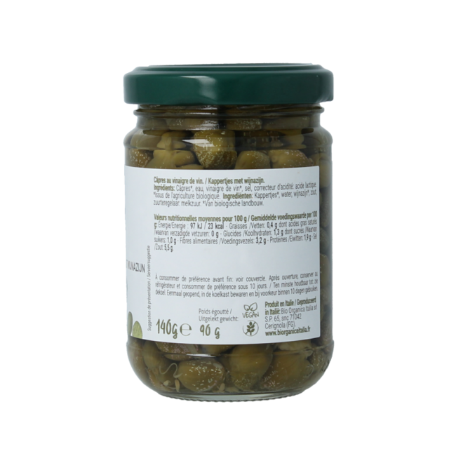 Bio Organica Italia Alcaparras en vinagre bio 140 gramos