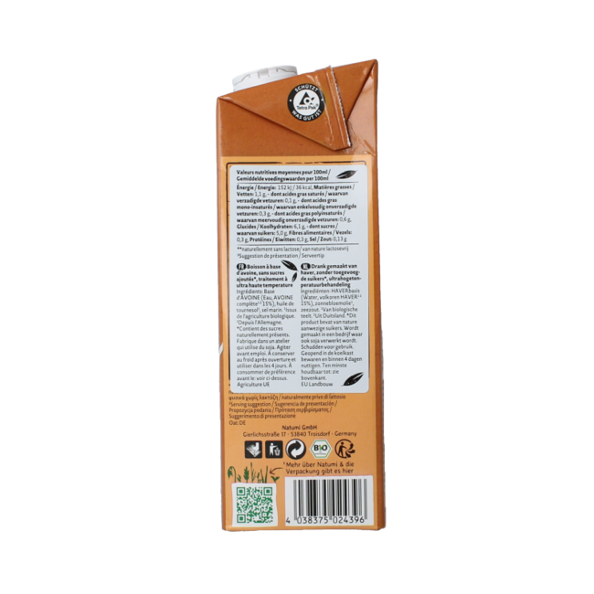 Natumi Bebida de avena natural bio 1 Litro