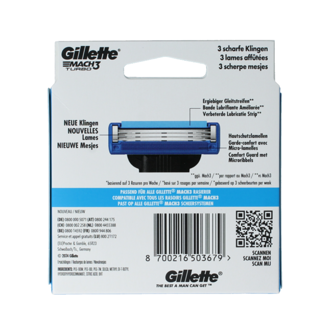 Gillette Mach 3 turbo blades 12 Stuks