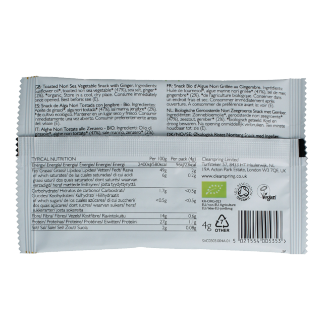 Clearspring Seaveg - Crispies jengibre bio 4 Gramos