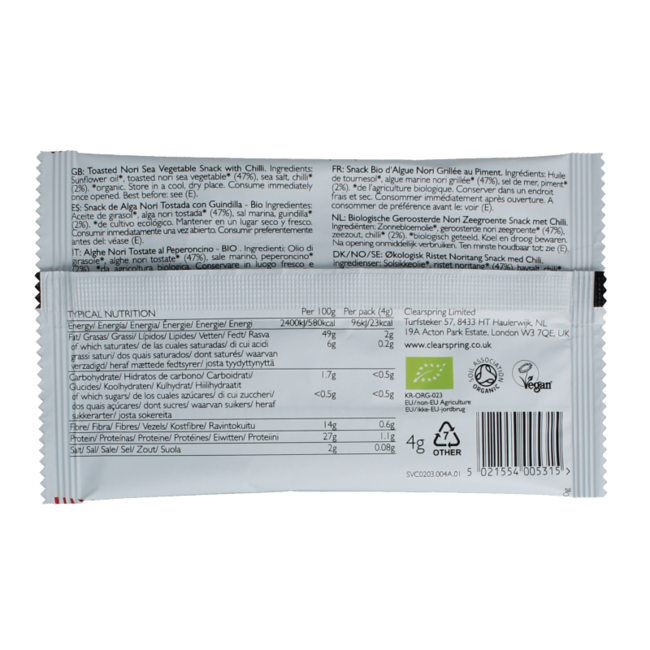 Clearspring Seaveg - crispies chilli bio 4 Gramos