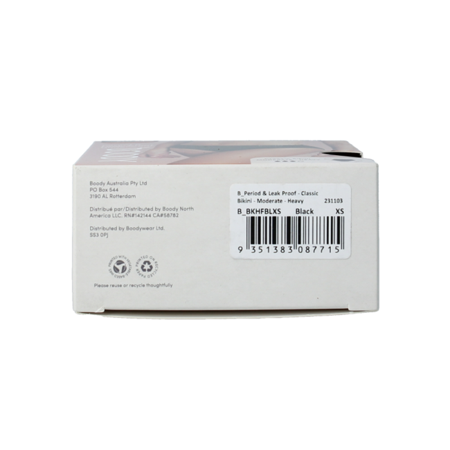 Culotte de règles Boody coupe bikini noir flux modéré/abondant XS 1 pièce
