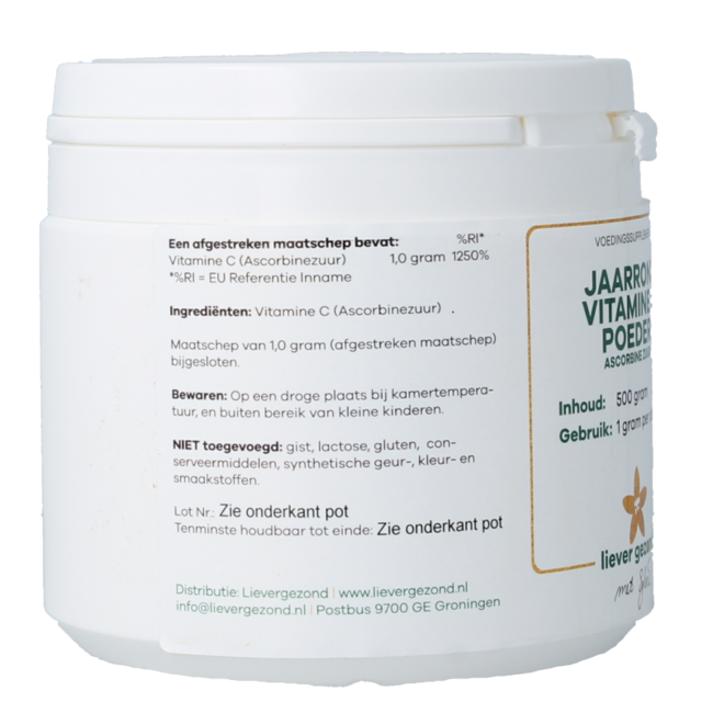 Liever Gezond Vitamine C poeder zuur jaarrond 500 Gram