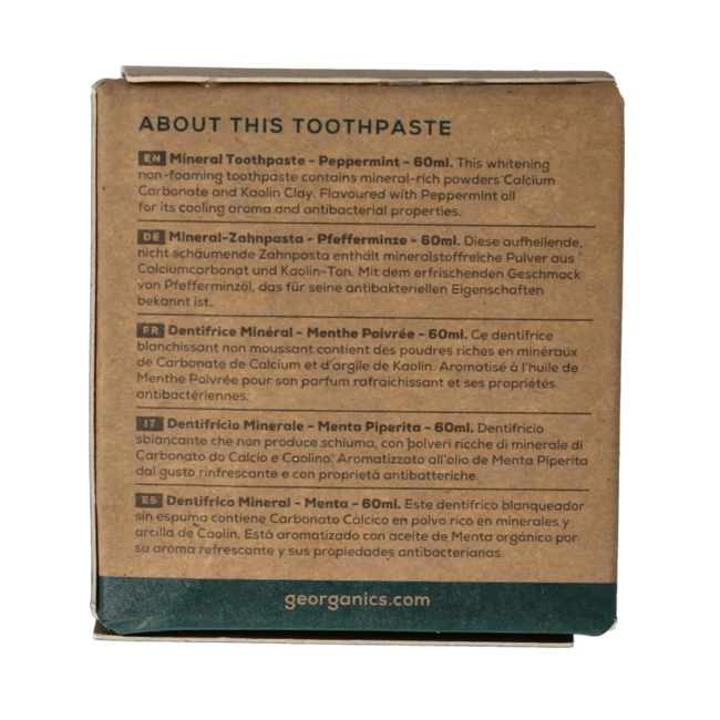 Dentifrice Georganics riche en minéraux menthe poivrée anglaise 60 ml
