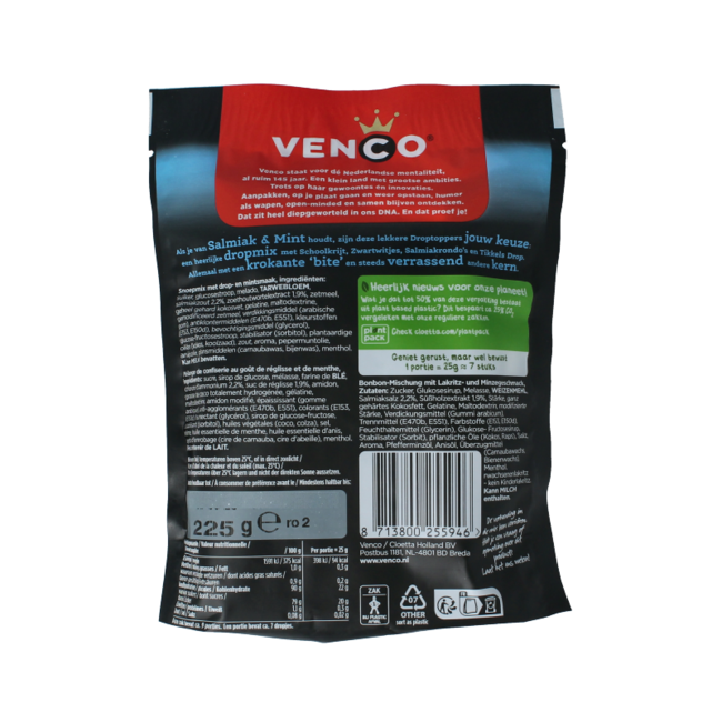 Venco Droptoppers salmiak mint 225 Gramos