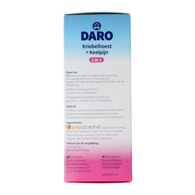 Daro 2 in 1 Tickly Cough and Sore Throat 150 Millilitres