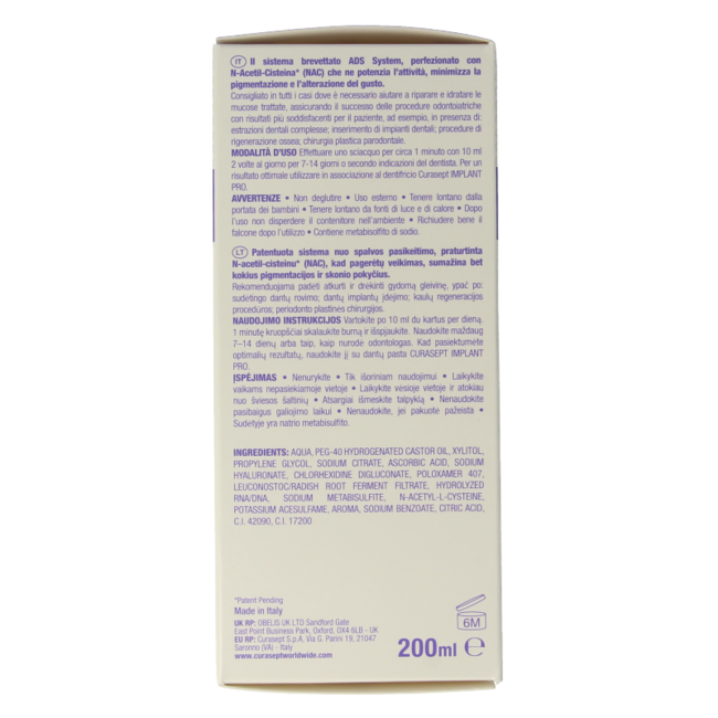 Curasept ADS DNA Implant Pro CHX 0,20% + HA collutorio 200 Millilitri