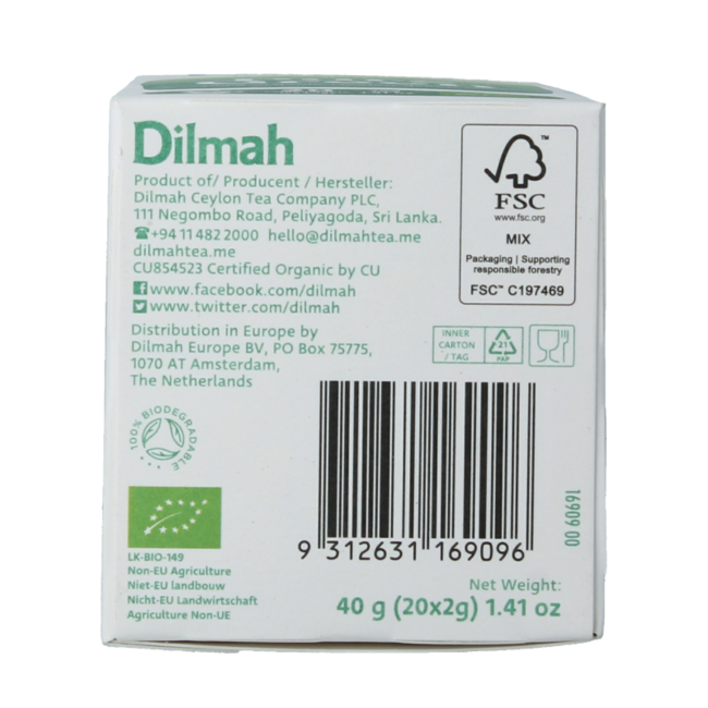 Dilmah Reiner Ceylon Grüntee Bio 20 Beutel