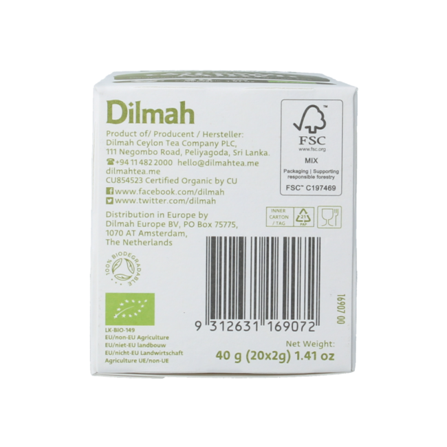 Tè Verde Dilmah alla Menta Bio 20 Bustine