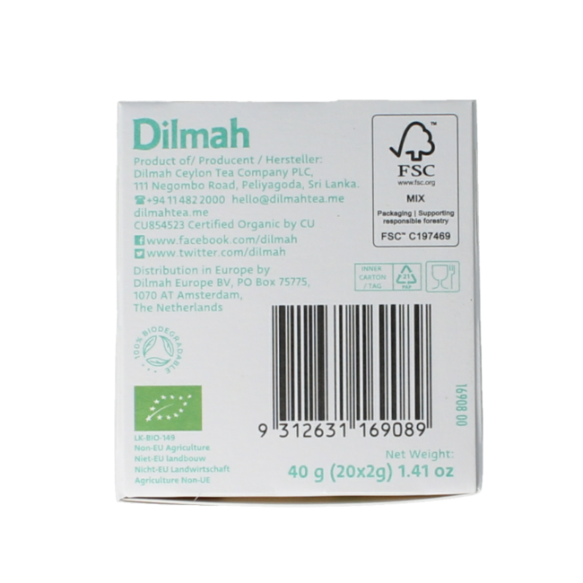 Dilmah Grüner Tee mit Ingwer Bio 20 Beutel