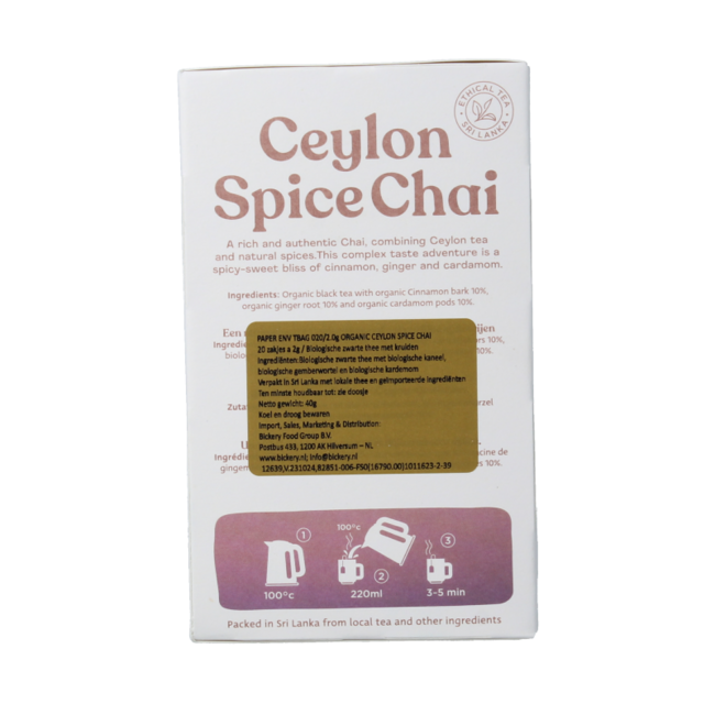 Tè Chai Speziato Ceylon Biologico 20 Bustine