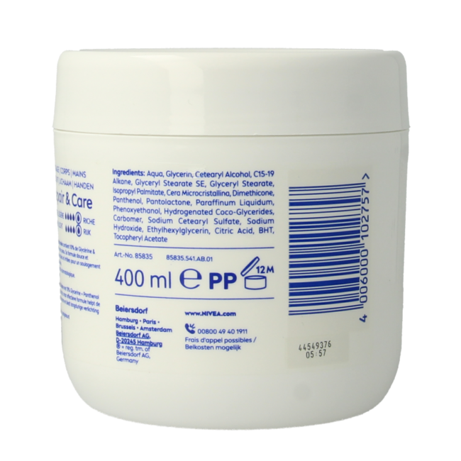 Nivea Repair & care body cream fragrance free sensitive 400 Millilitres