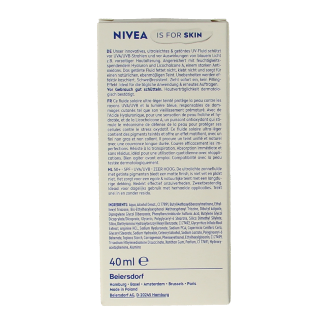 Nivea Sun Gesicht tägliches Fluid LSF50 getönt hell 40 Milliliter