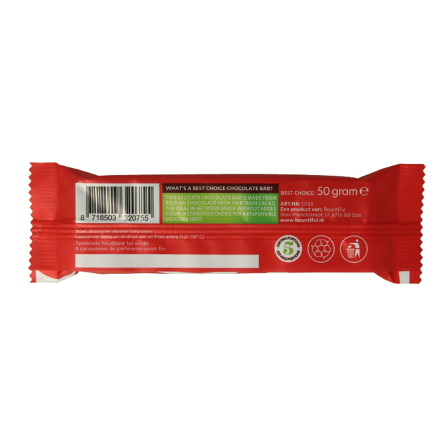 Dark chocolate bar no added sugar 50 Gram