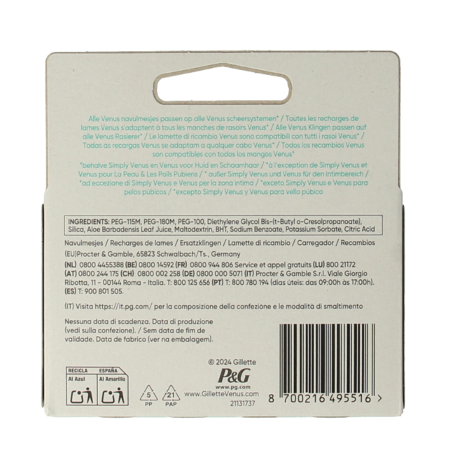 Gillette Venus smooth sensitive blades 4 Pieces