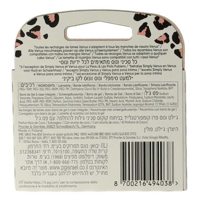 Gillette Venus Comfortglide Coconut Leopard cuchillas 3 unidades