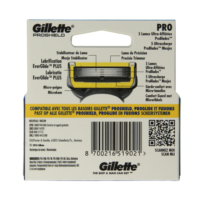 Recambios Gillette ProShield amarillos, 4 unidades