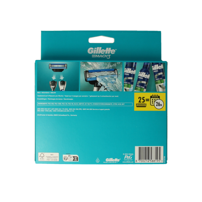Lames Gillette Mach3, 25 unités